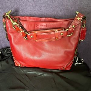 10615 Coach Carly Red Leather Hobo Bag